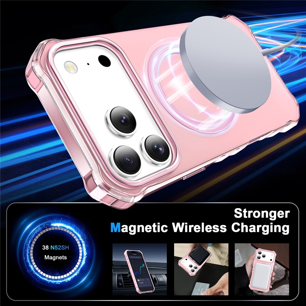 Wavy gelový obal s pevnými zády a MagSafe na iPhone 18 Pro/17 Pro - růžový