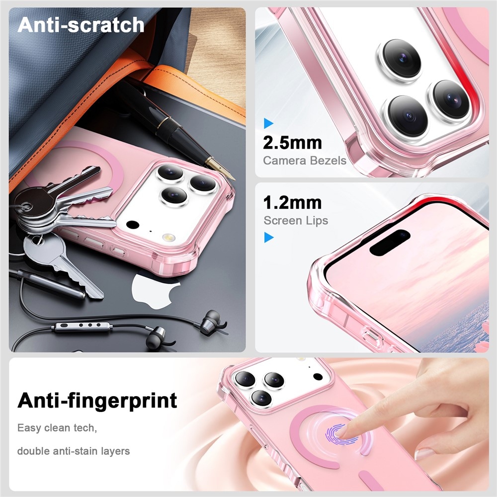 Wavy gelový obal s pevnými zády a MagSafe na iPhone 18 Pro/17 Pro - růžový