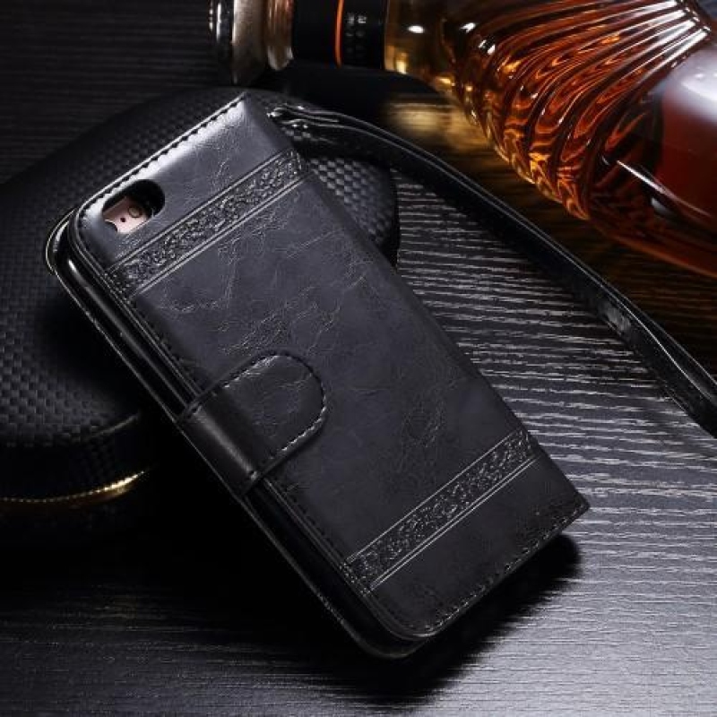 Wax PU kožené pouzdro s poutkem na iPhone 6s Plus a 6 Plus - černé