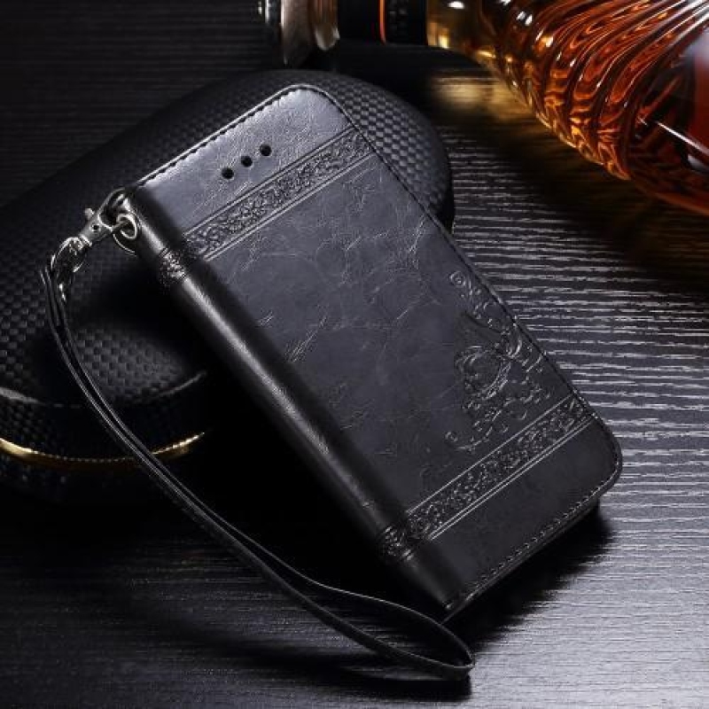 Wax PU kožené pouzdro s poutkem na iPhone 6s Plus a 6 Plus - černé