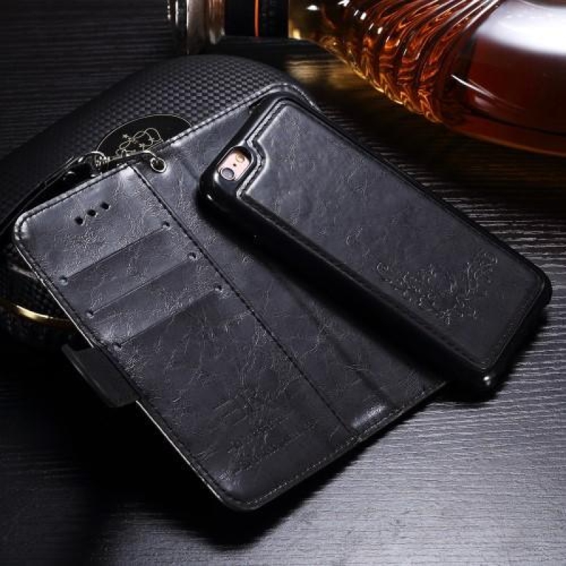 Wax PU kožené pouzdro s poutkem na iPhone 6s Plus a 6 Plus - černé
