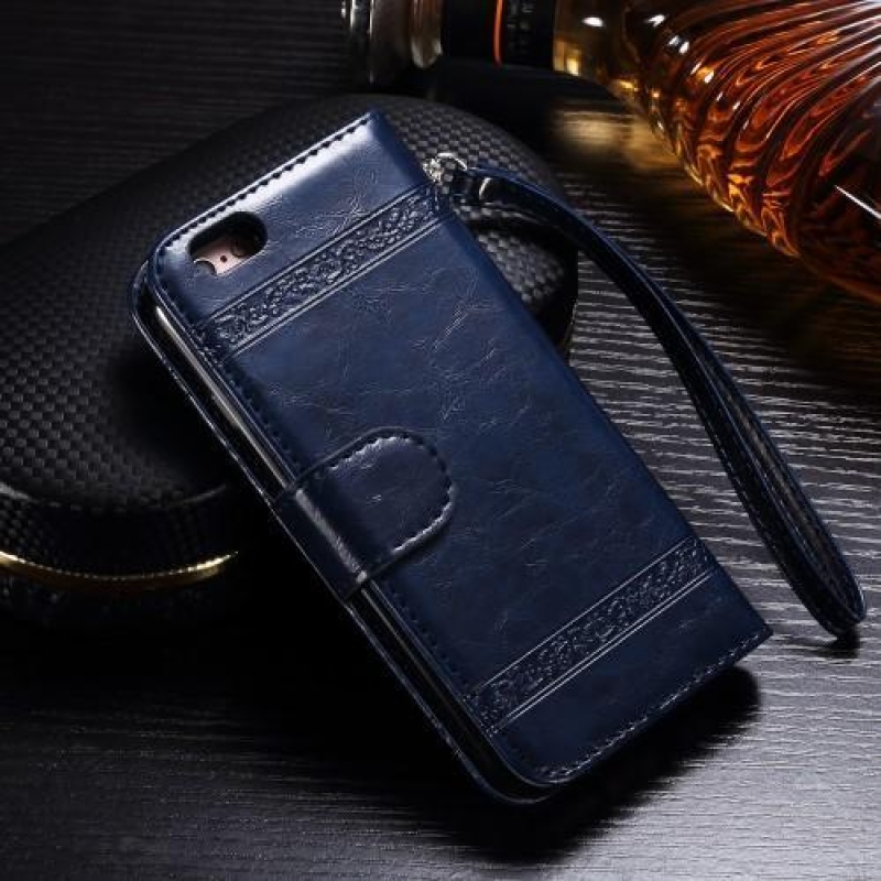 Wax PU kožené pouzdro s poutkem na iPhone 6s Plus a 6 Plus - tmavěmodré