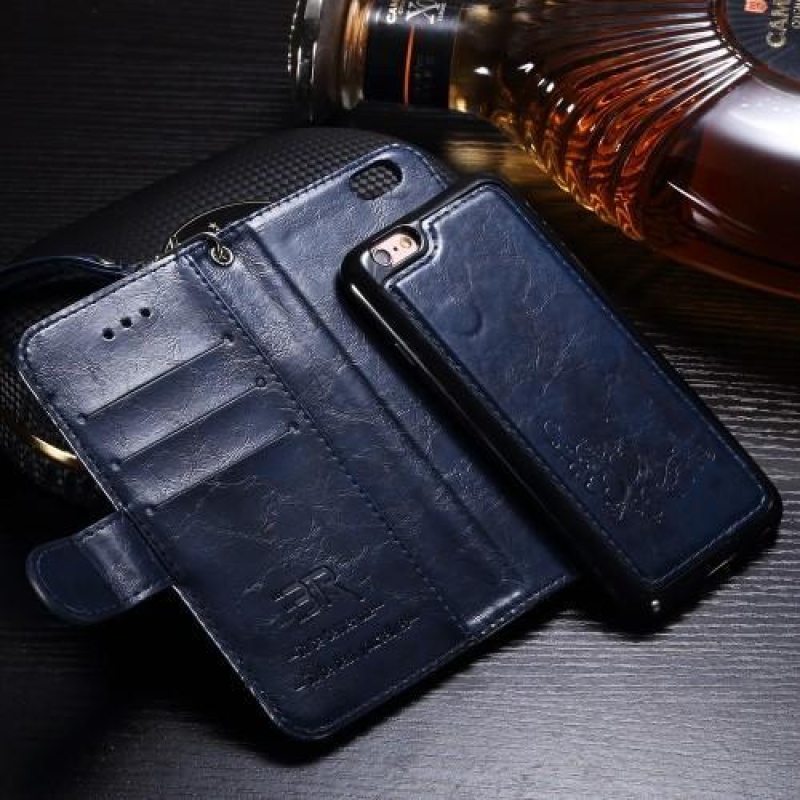 Wax PU kožené pouzdro s poutkem na iPhone 6s Plus a 6 Plus - tmavěmodré