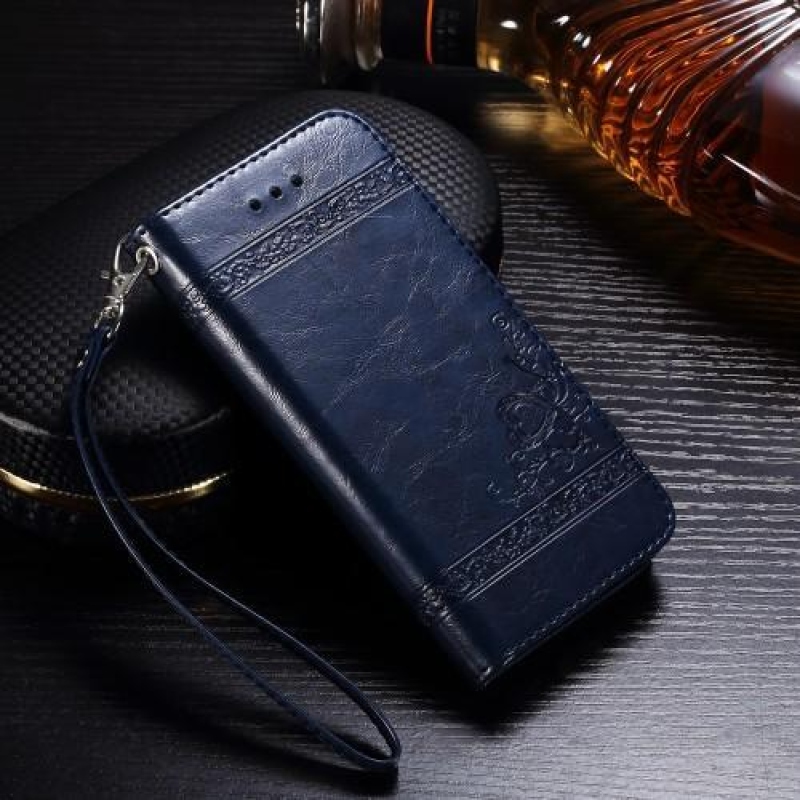 Wax PU kožené pouzdro s poutkem na iPhone 6s Plus a 6 Plus - tmavěmodré