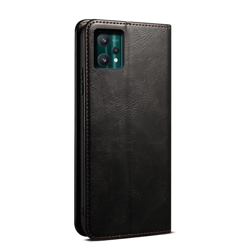 Waxy PU kožené peněženkové pouzdro na mobil Realme 9 Pro+ 5G - černé