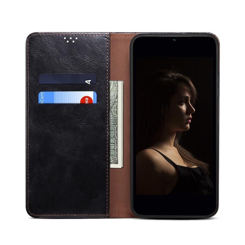 Waxy PU kožené peněženkové pouzdro na mobil Realme 9 Pro+ 5G - černé