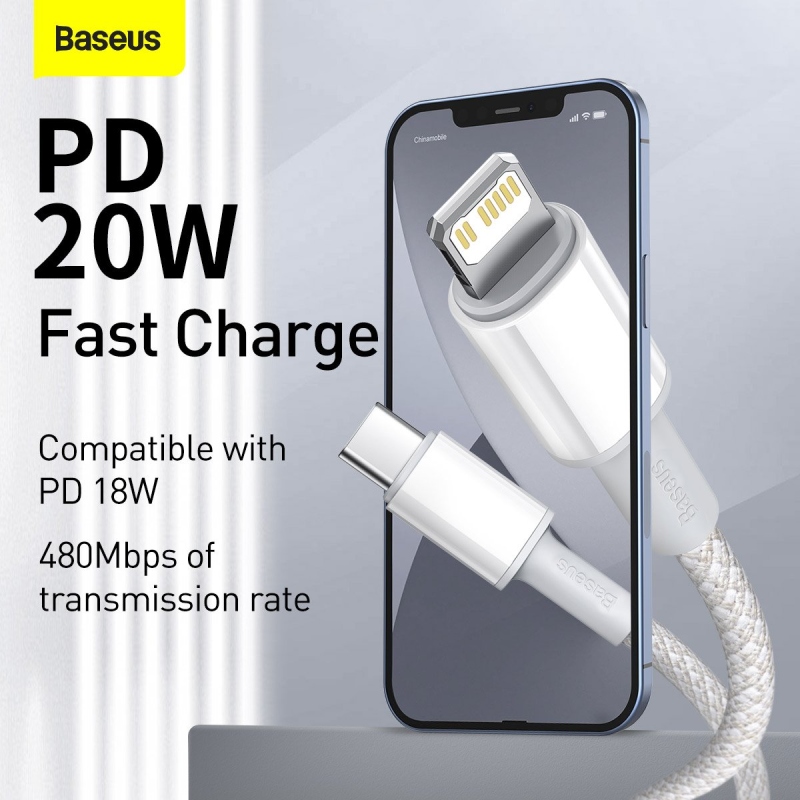 Baseus High Density Braided Series Fast Charging Datový Kabel USB-C - Lighting 20W 1m White