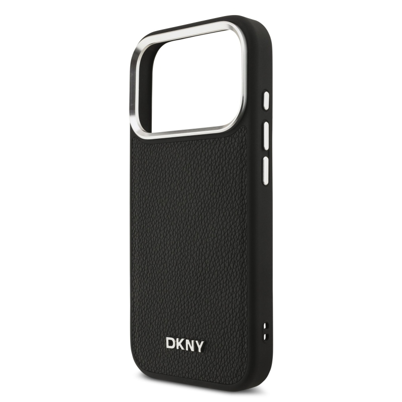 DKNY PU Leather Metal Logo Wrist Chain MagSafe Zadní Kryt pro iPhone 17 Pro Black