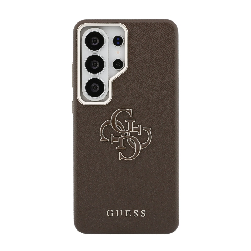 Guess PU 4G Resin Metal Logo Zadní Kryt pro Samsung Galaxy S26 Ultra Brown