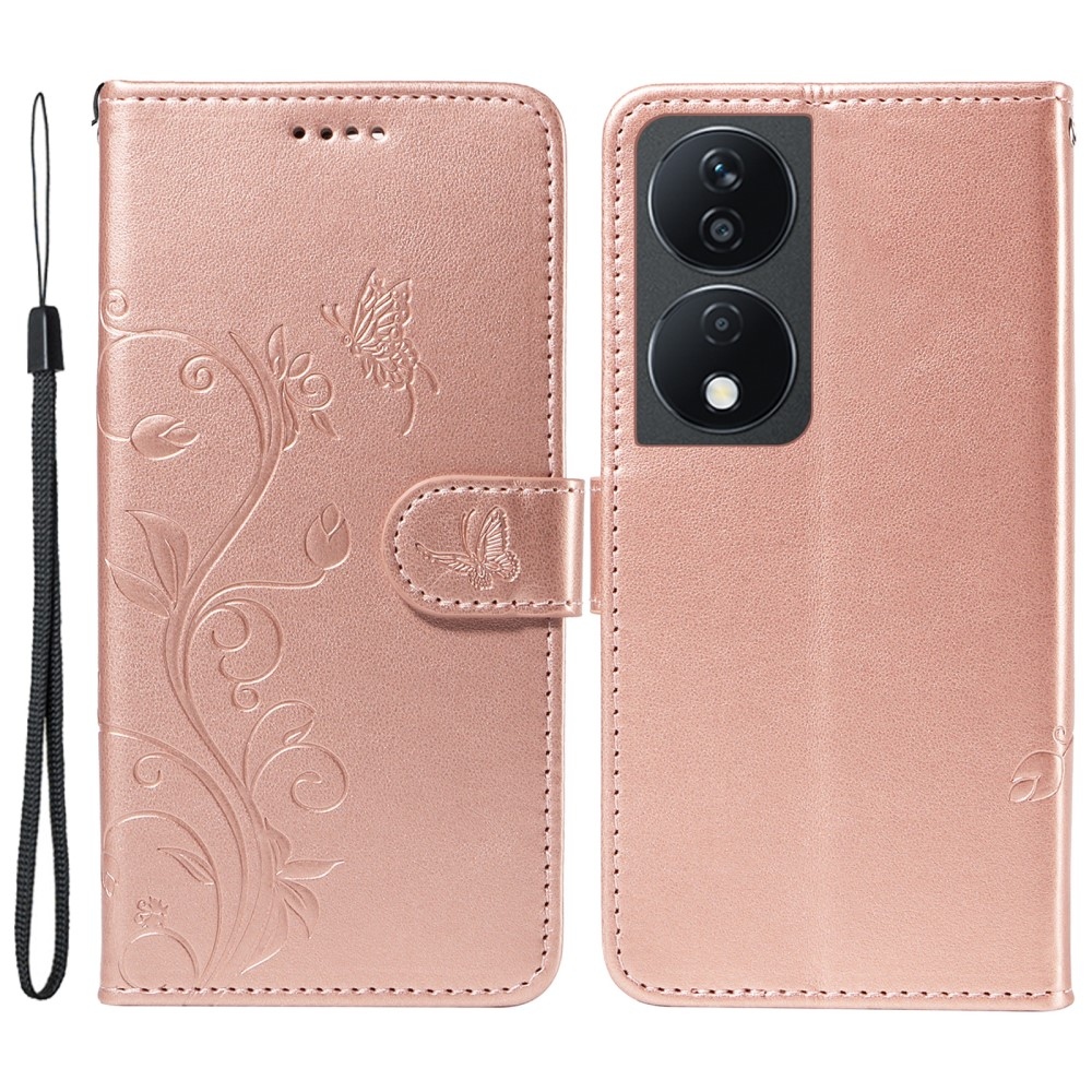 Flowers knížkové pouzdro na Honor X7b/Honor 90 Smart - růžovozlaté