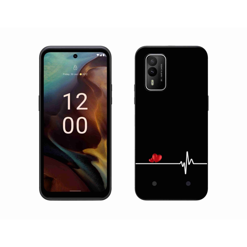Gelový kryt mmCase na Nokia XR21 - srdce a tep černé pozadí