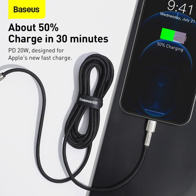 Baseus Cafule Metal Series Datový Kabel USB-C - Lighting 20W 2m Black