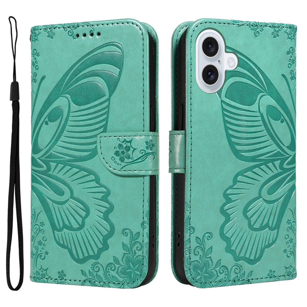 Floral Butterfly knížkové pouzdro na iPhone 17 - modrozelené