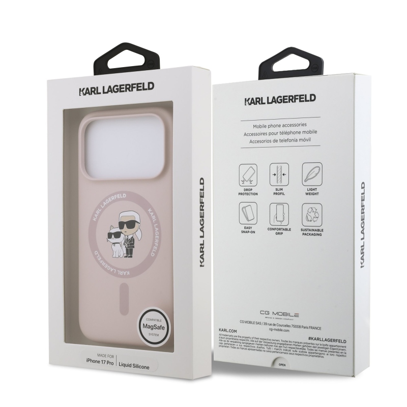 Karl Lagerfeld Liquid Silicone Karl and Choupette MagSafe Zadní Kryt pro iPhone 17 Pro Pink