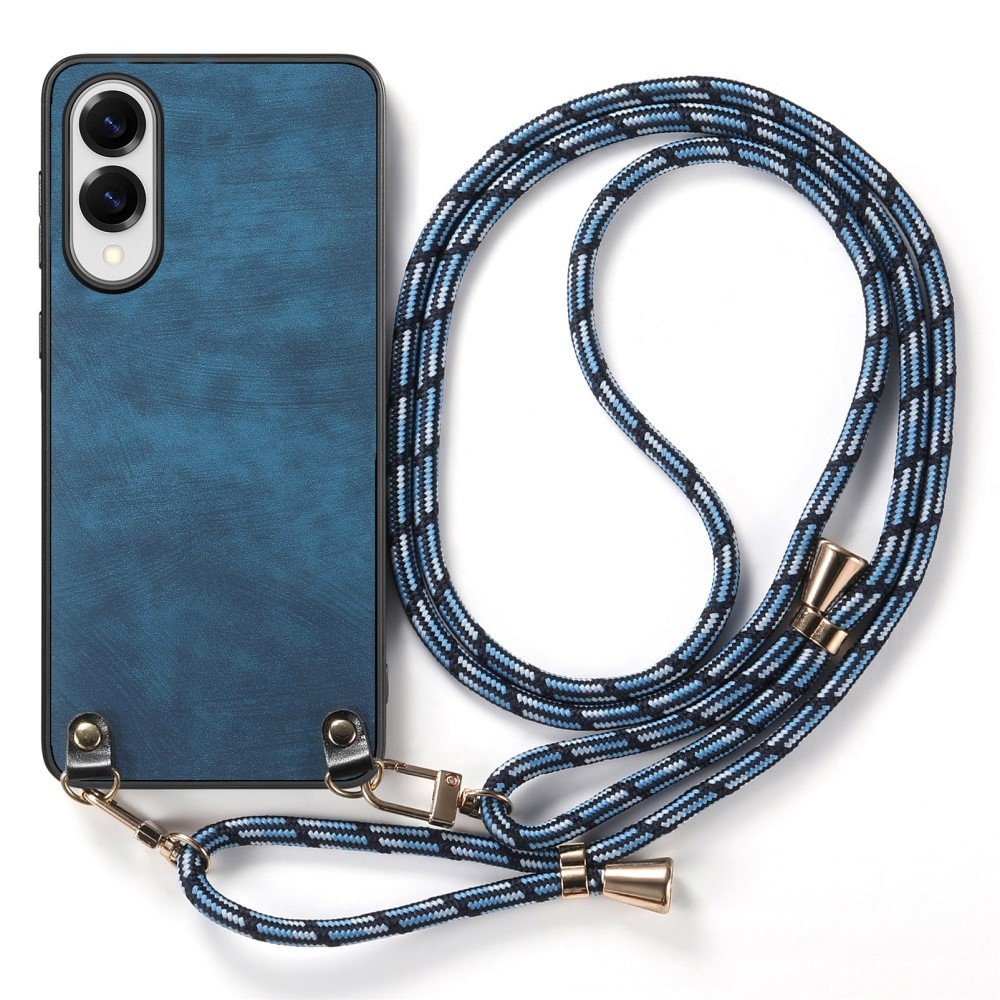 Retro gelový obal se šňůrkou a s umělou kůží na Samsung Galaxy S25 Edge - modrý