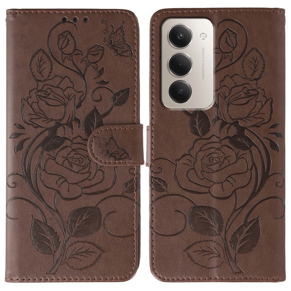 Roses knížkové pouzdro na Xiaomi Redmi 15 5G - hnědé