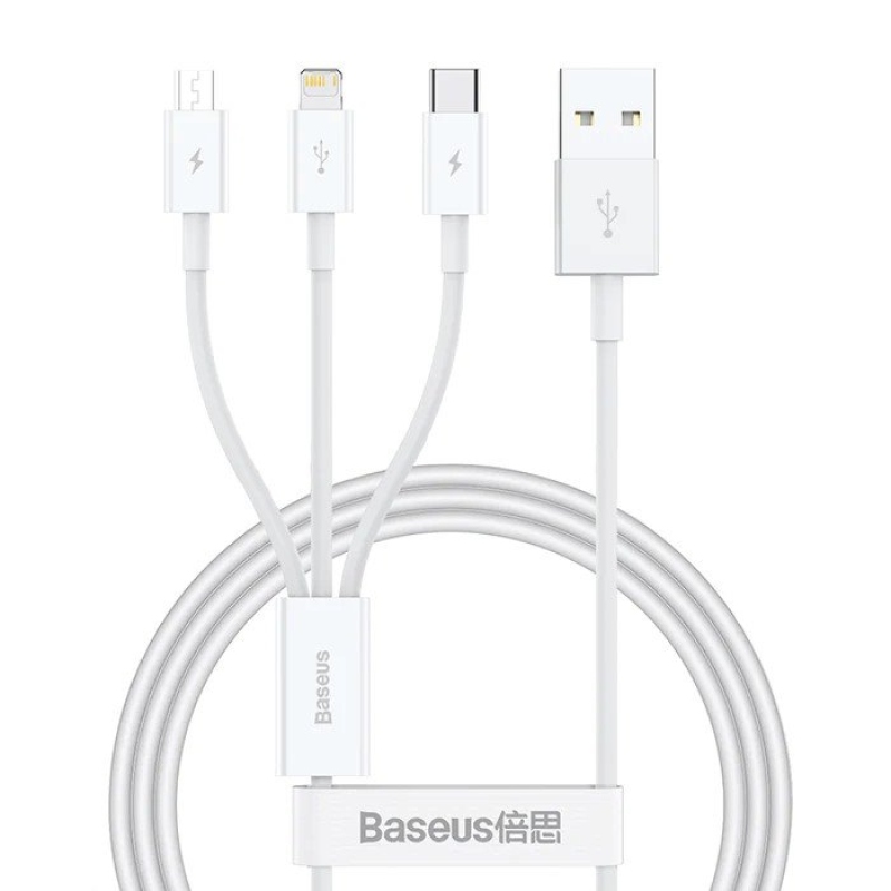 Baseus Superior Series Fast Charging Datový Kabel USB-A - USB-C/microUSB/Lightning 3.5A 0.5m Stellar White