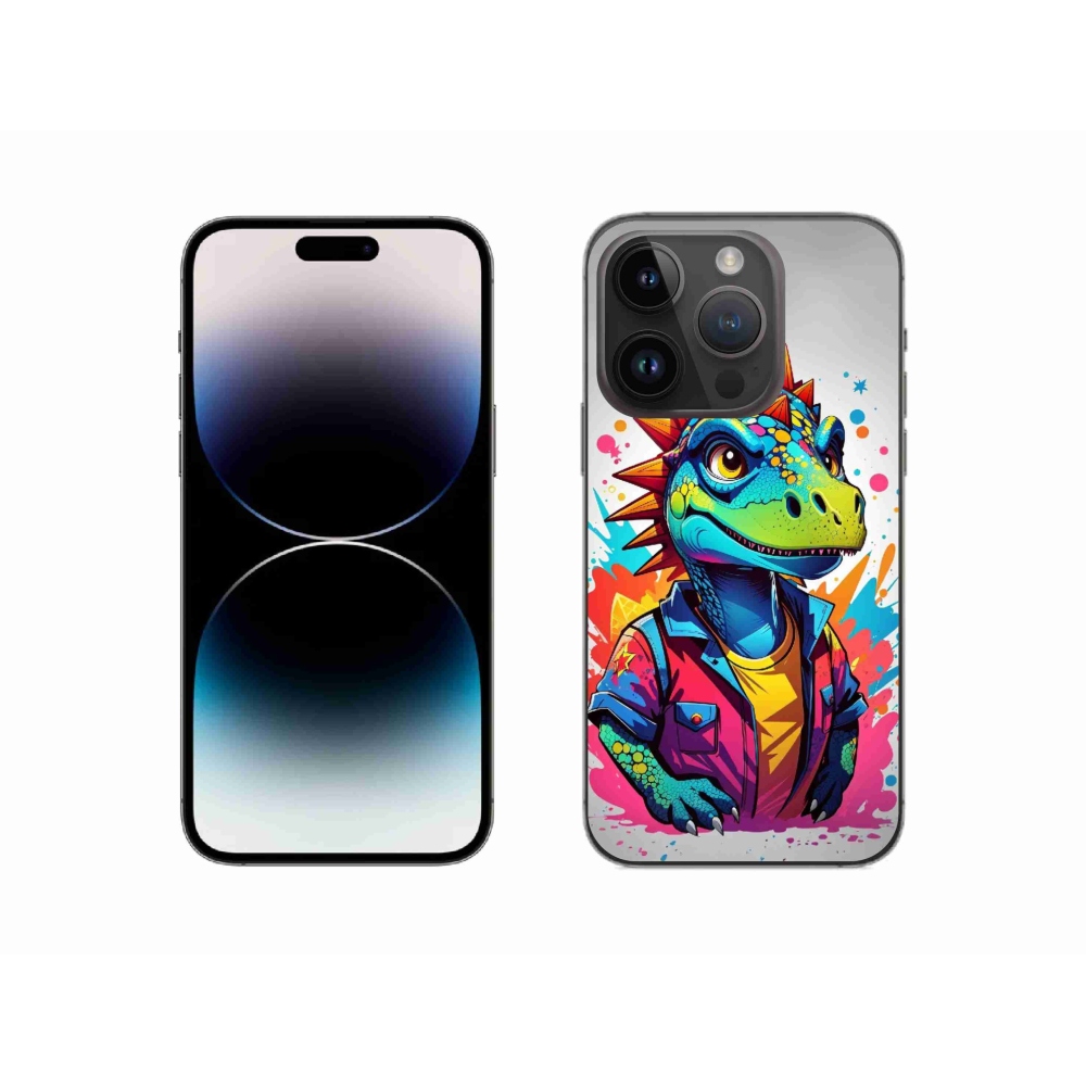 Gelový kryt mmCase na iPhone 14 Pro - barevný dinosaurus