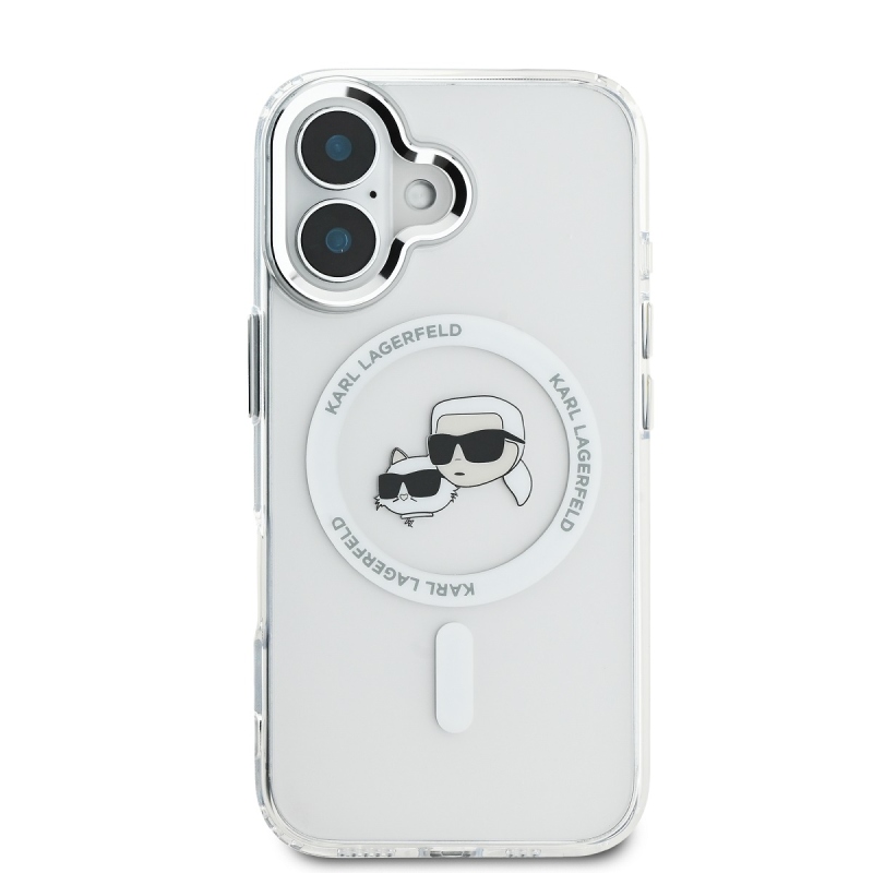 Karl Lagerfeld IML K&CH Heads Metal Frame MagSafe Zadní Kryt pro iPhone 16 Plus Transparent