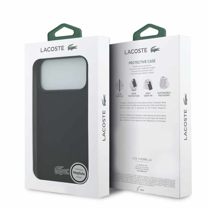 Lacoste PVC Iconic Petit Pique Metal Logo MagSafe Zadní Kryt pro iPhone 18 Pro Max Black