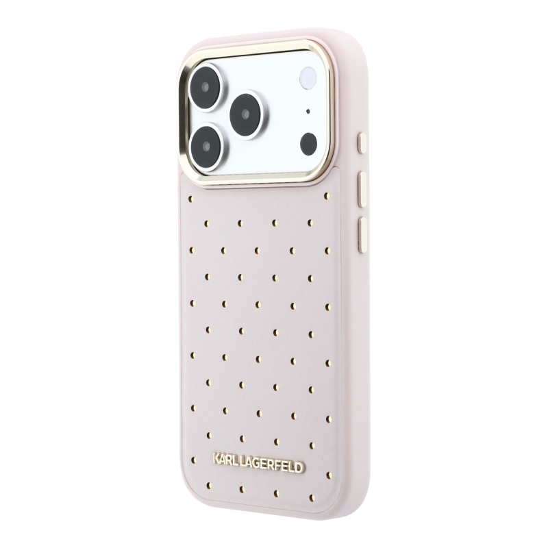 Karl Lagerfeld PU Perforated Gold Dots MagSafe Zadní Kryt pro iPhone 17 Pro Max Pink