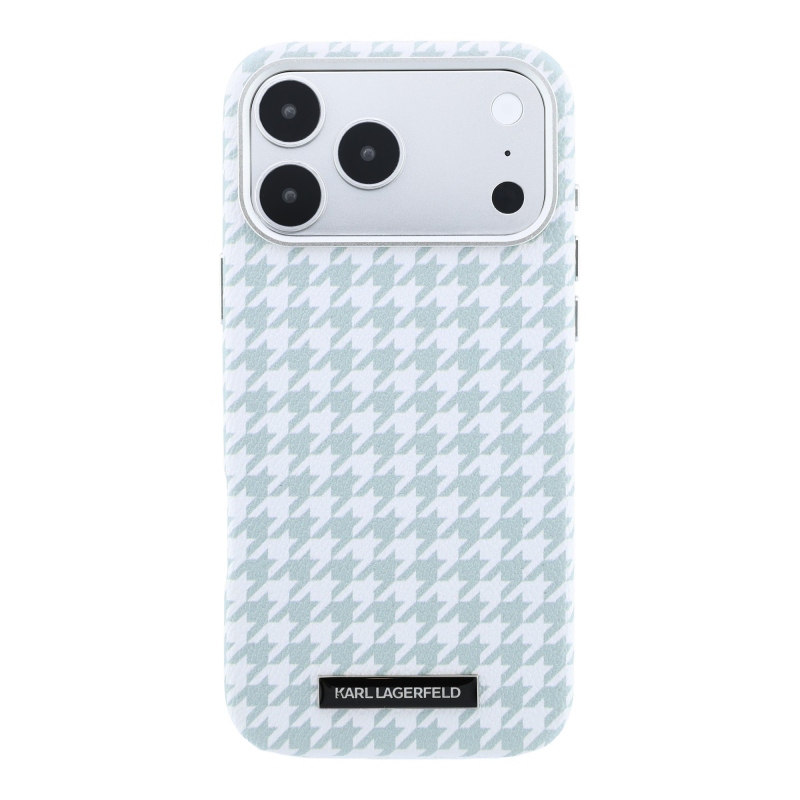Karl Lagerfeld PU Houndstooth Resin Plate MagSafe Zadní Kryt pro iPhone 17 Pro Max Blue