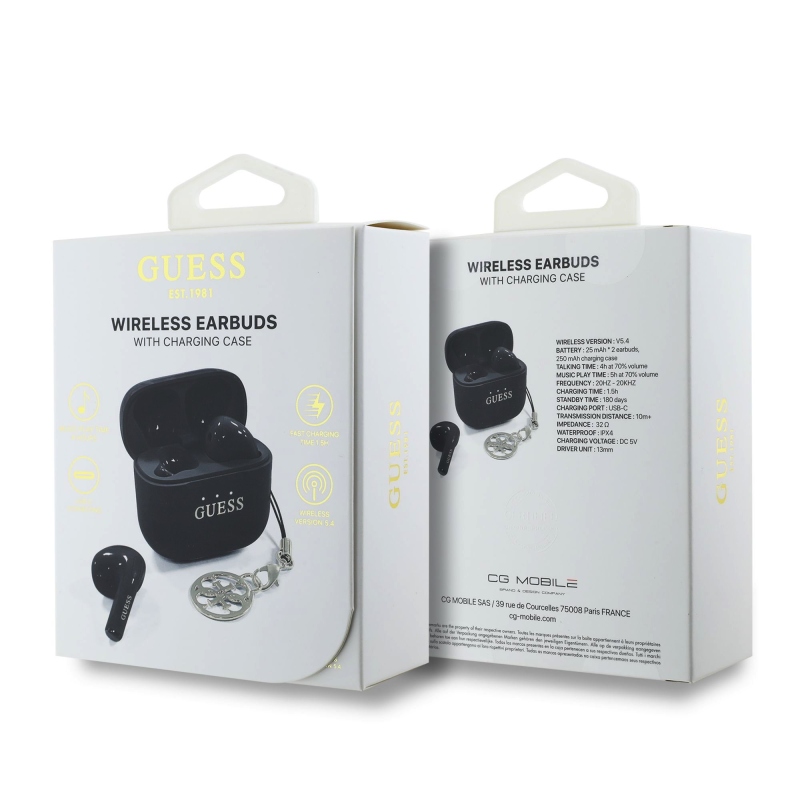 Guess Classic Logo Charm TWS Bezdrátová Sluchátka Black