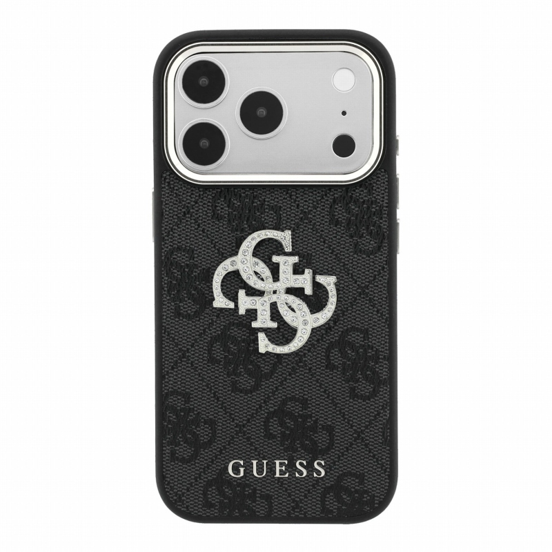 Guess PU 4G Strass Metal Logo Zadní Kryt pro iPhone 18 Pro Black