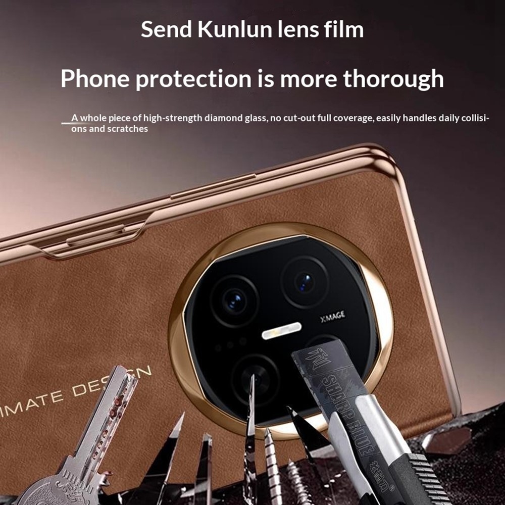 Window plastový kryt s okénkem a s umělou kůží na Huawei Mate X7 - hnědý