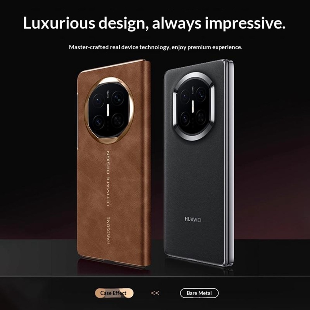 Window plastový kryt s okénkem a s umělou kůží na Huawei Mate X7 - hnědý