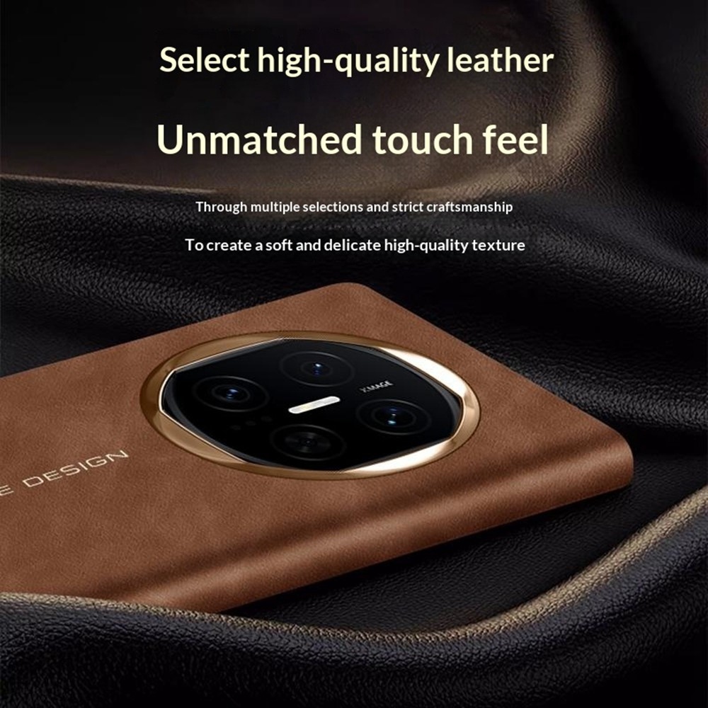 Window plastový kryt s okénkem a s umělou kůží na Huawei Mate X7 - hnědý