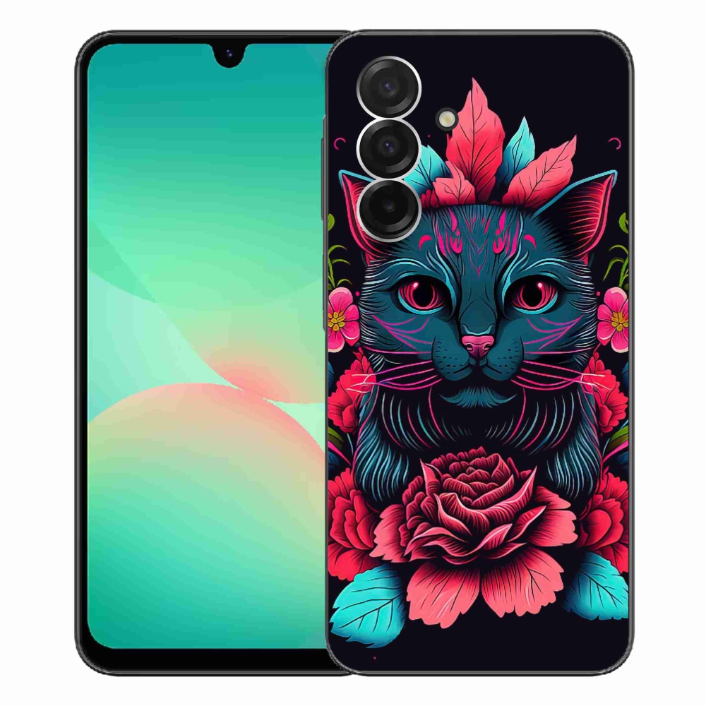 Gelový kryt mmCase na Samsung Galaxy A26 5G - květiny a kočka