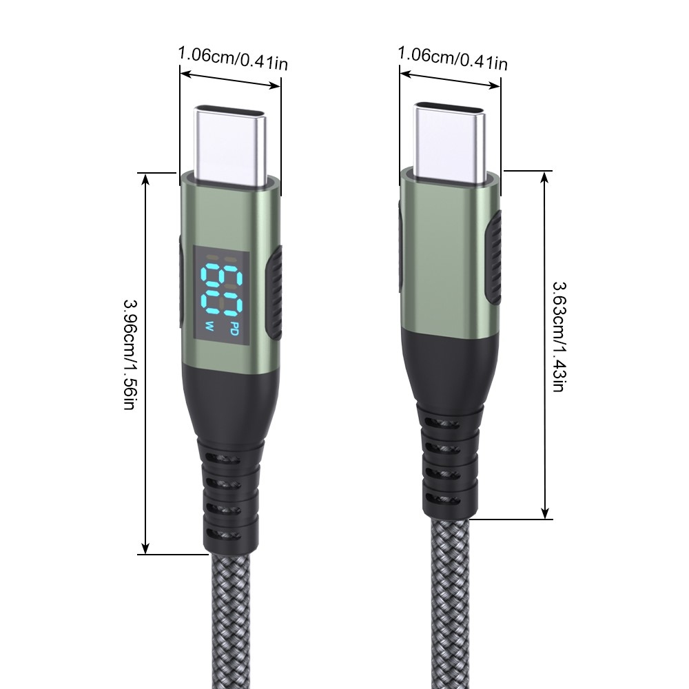 Nylonový kabel USB-C / USB-C s displejem 3m 60W - šedý