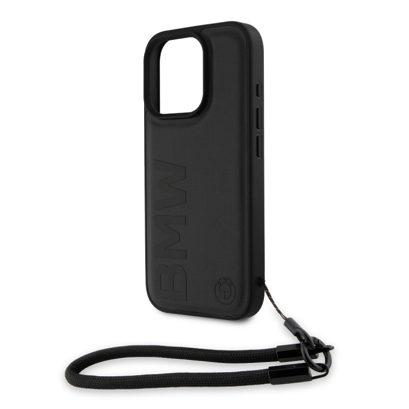 BMW Leather Signature and Strap Zadní Kryt pro iPhone 16 Pro Max Black