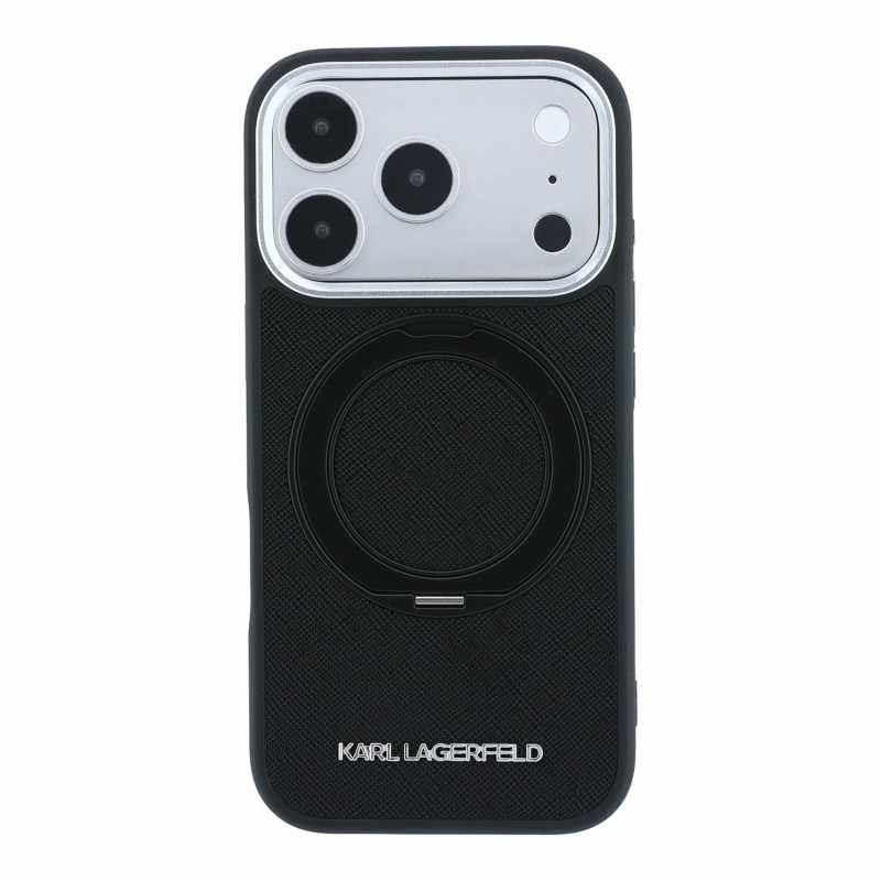 Karl Lagerfeld PU Saffiano Ring Stand MagSafe Zadní Kryt pro iPhone 18 Pro Black