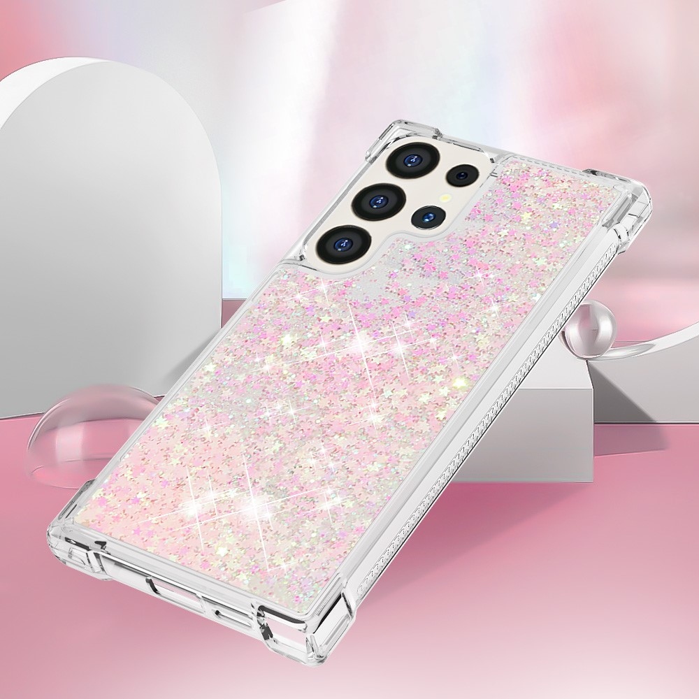 Glitter přesýpací gelový obal na Samsung Galaxy S24 Ultra - růžový/hvězdičky