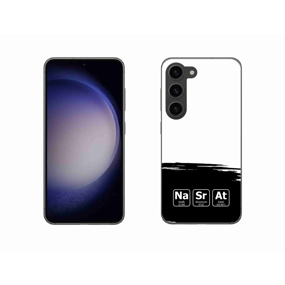 Gelový kryt mmCase na Samsung Galaxy S23 5G - chemické prvky černobílé pozadí