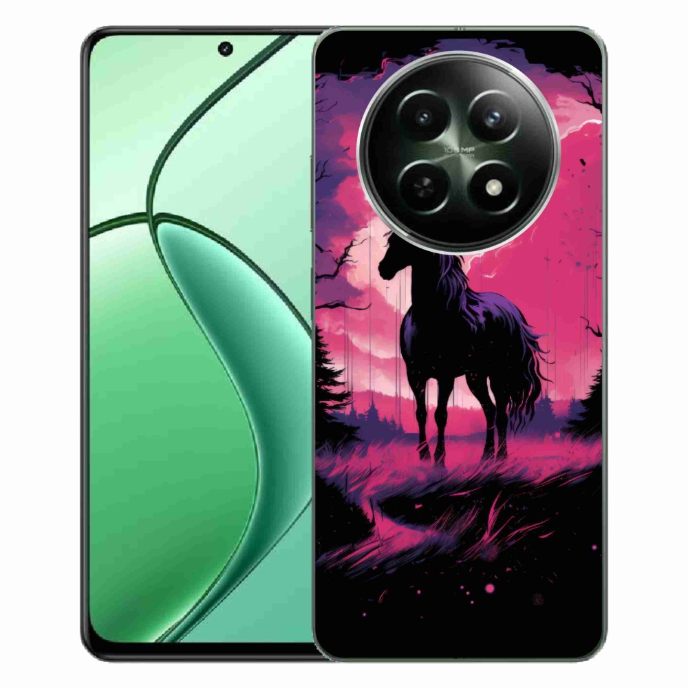 Gelový kryt mmCase na Realme 12 5G/12x 5G - černý kreslený kůň 1