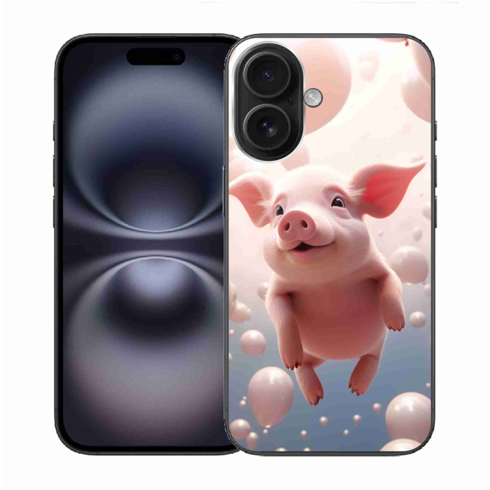 Gelový kryt mmCase na iPhone 16 - prasátko s balónky