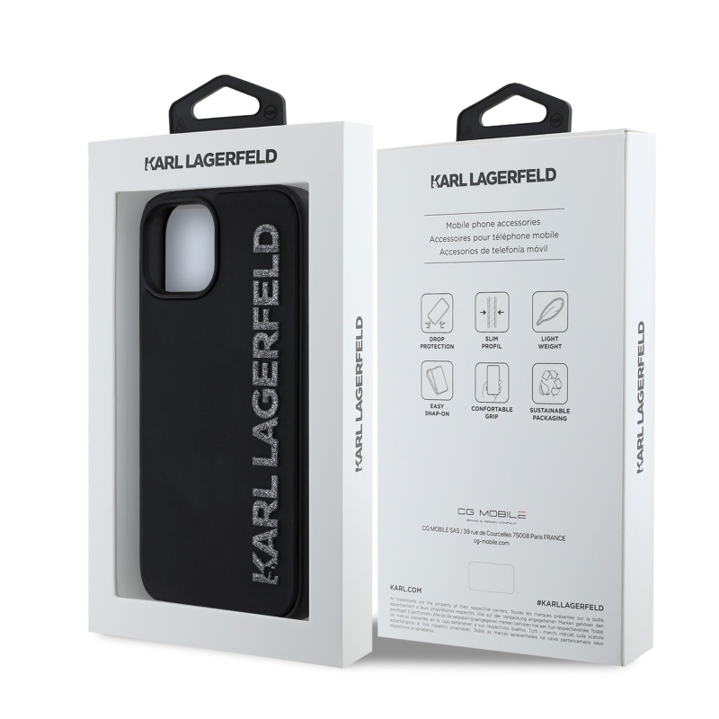 Karl Lagerfeld 3D Rubber Glitter Logo Zadní Kryt pro iPhone 14 Black