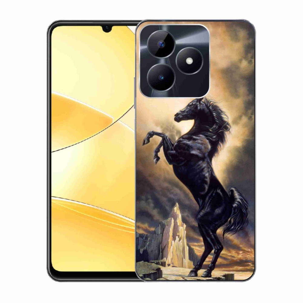 Gelový kryt mmCase na Realme C51/C53 - černý kreslený kůň
