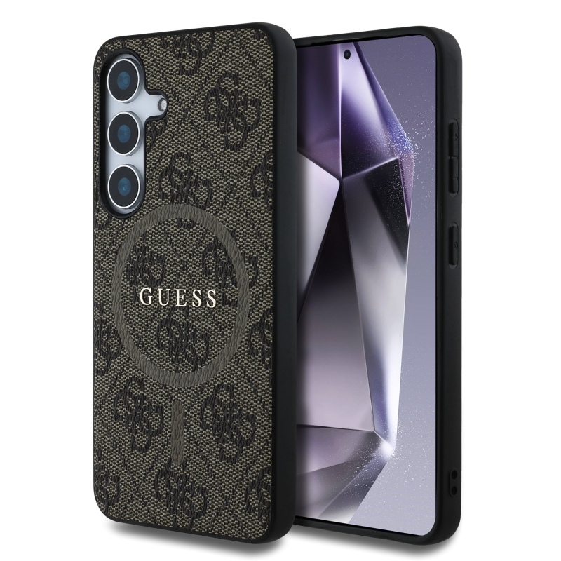 Guess PU Leather 4G Colored Ring MagSafe Zadní Kryt pro Samsung Galaxy S25 Brown