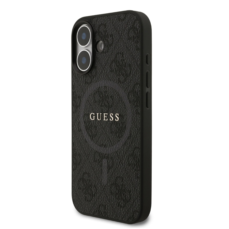 Guess PU Leather 4G Colored Ring MagSafe Zadní Kryt pro iPhone 17 Black