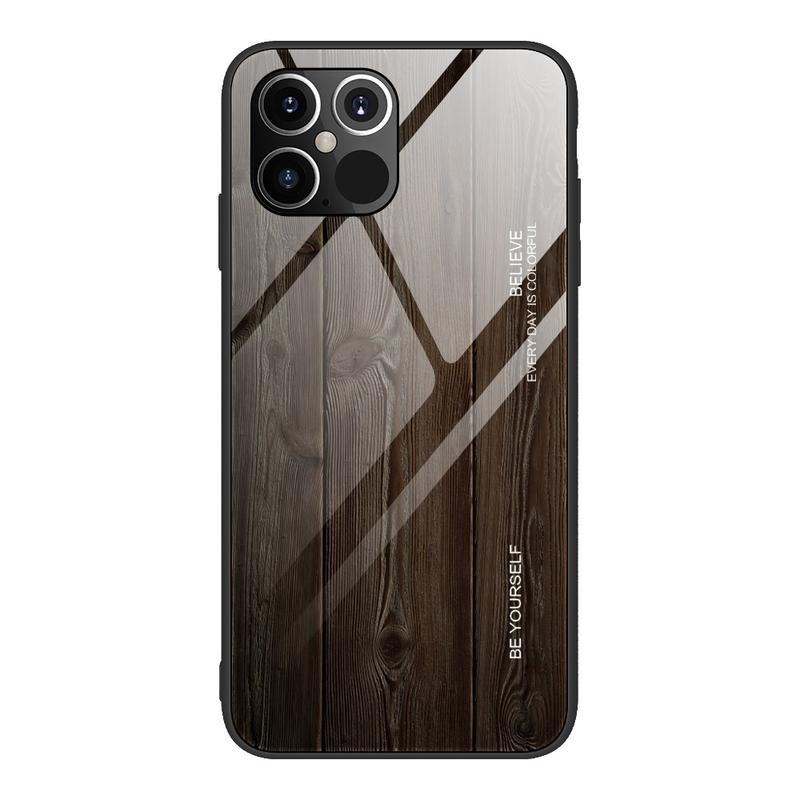Wood gelový obal s pevnými zády se vzorem dřeva na mobil iPhone 12 Pro/12 - černý