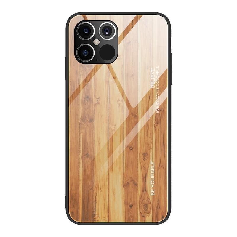 Wood gelový obal s pevnými zády se vzorem dřeva na mobil iPhone 12 Pro/12 - hnědý
