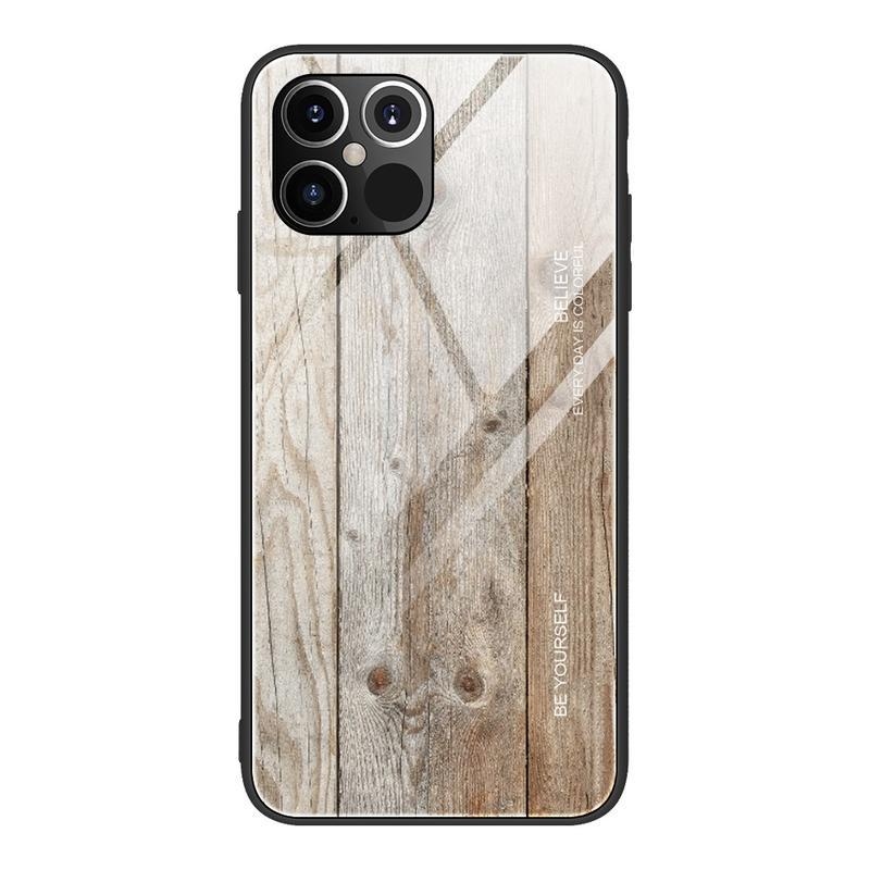 Wood gelový obal s pevnými zády se vzorem dřeva na mobil iPhone 12 Pro/12 - šedý