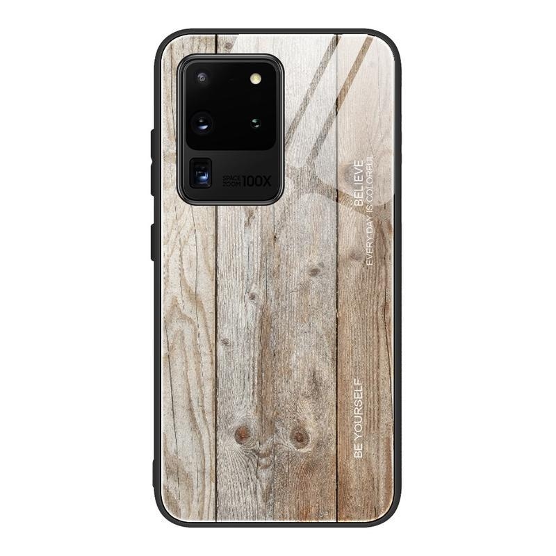 Wooden gelový obal se skleněnými zády na mobil Samsung Galaxy S20 Ultra - šedý