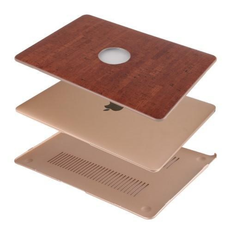 Woody plastový obal potažený PU kůží na MacBook Air 13.3 - hnědý