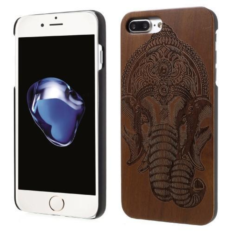 Woody plastový obal s Dřevěnými zády a vypáleným motivem na iPhone 7 Plus a iPhone 8 Plus - slon