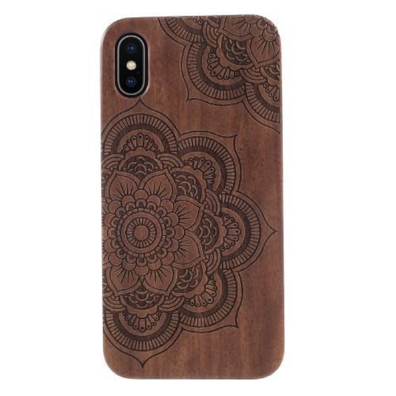 Woody plastový obal s dřevěnými zády a vypáleným motivem na iPhone X - henna